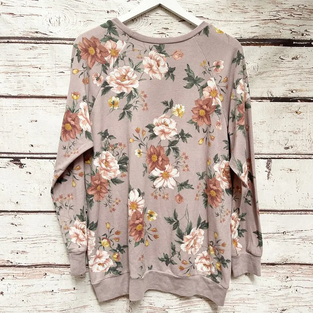 TORRID Mauve Pink Floral Print Pullover Sweatshirt Size 1 (1X)
